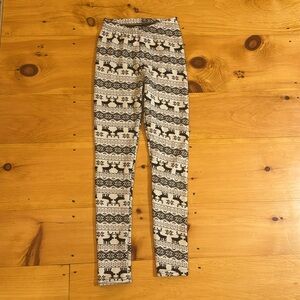Fleece lined reindeer leggings. Black and white-XS